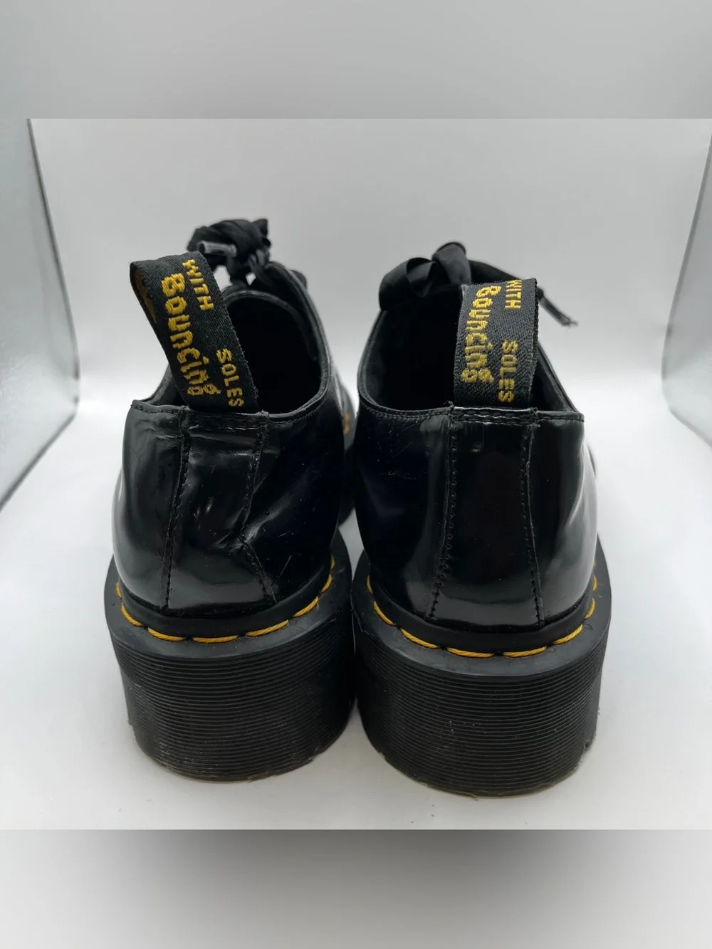 Dr. Martens Black Platform Mary Jane with Yellow Stitching